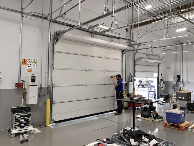 Commercial garage door repair being performed by Monterey Park Garage Door Repair expert in Monterey Park